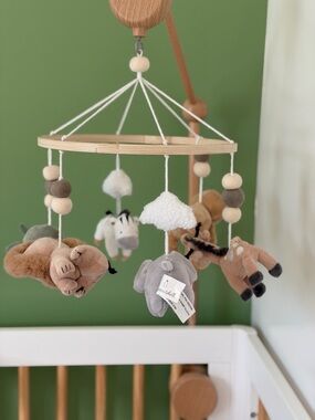 Peanutshell Safari Theme Crib Mobile - Neutral Plush Nursery Toy